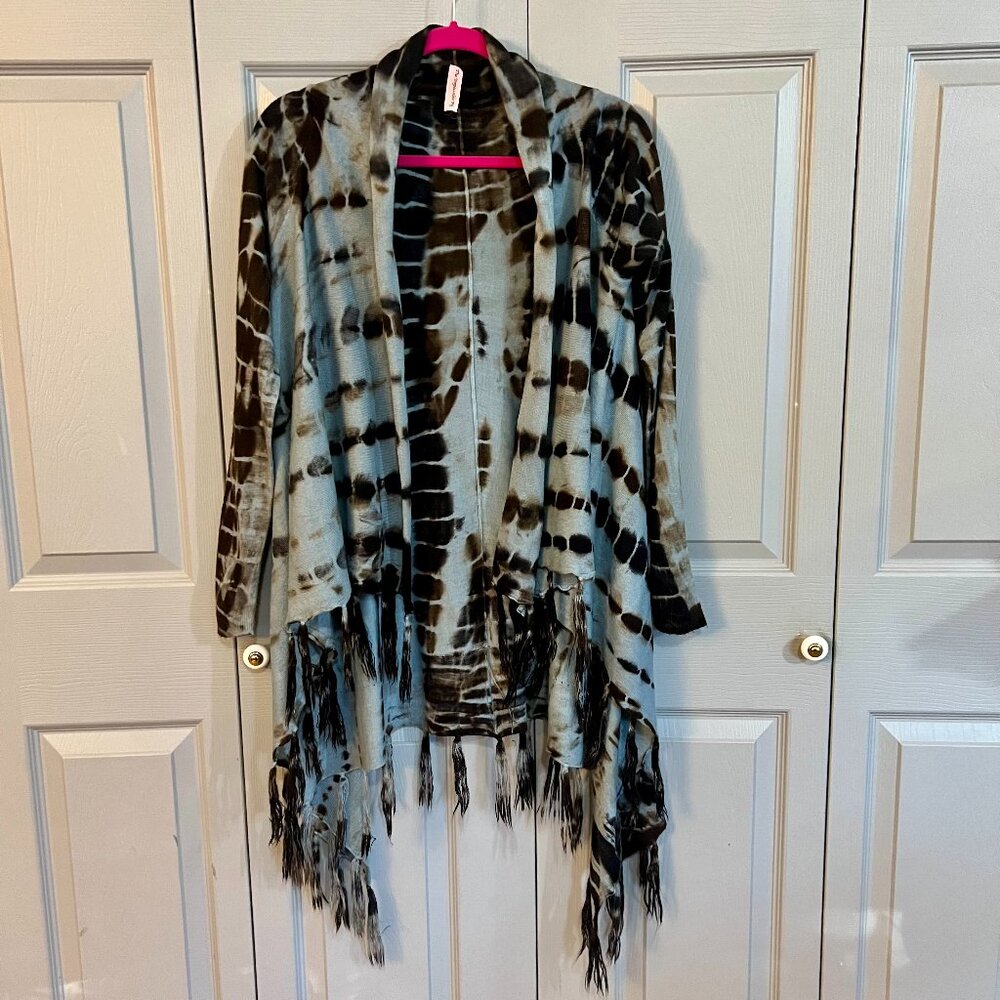 Soft Surroundings, Tye Dyed Sweater/Duster/Cardigan with Fringe